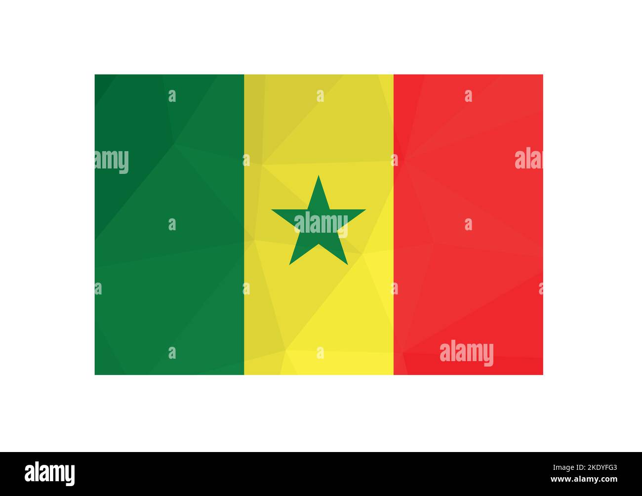 Illustration vectorielle. Symbole officiel du Sénégal. Drapeau national avec rayures vertes, jaunes, rouges et étoiles. Design créatif en polyester bas avec triang Illustration de Vecteur