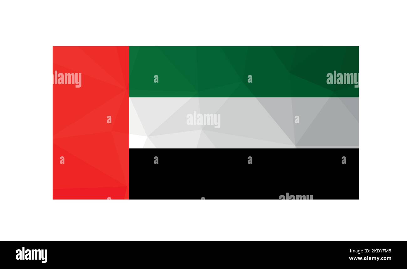 Illustration vectorielle. inscription officielle des Émirats arabes Unis. Drapeau national des Émirats arabes Unis avec des bandes rouges, vertes, blanches et noires. Conception en polyéthylène basse avec t Illustration de Vecteur