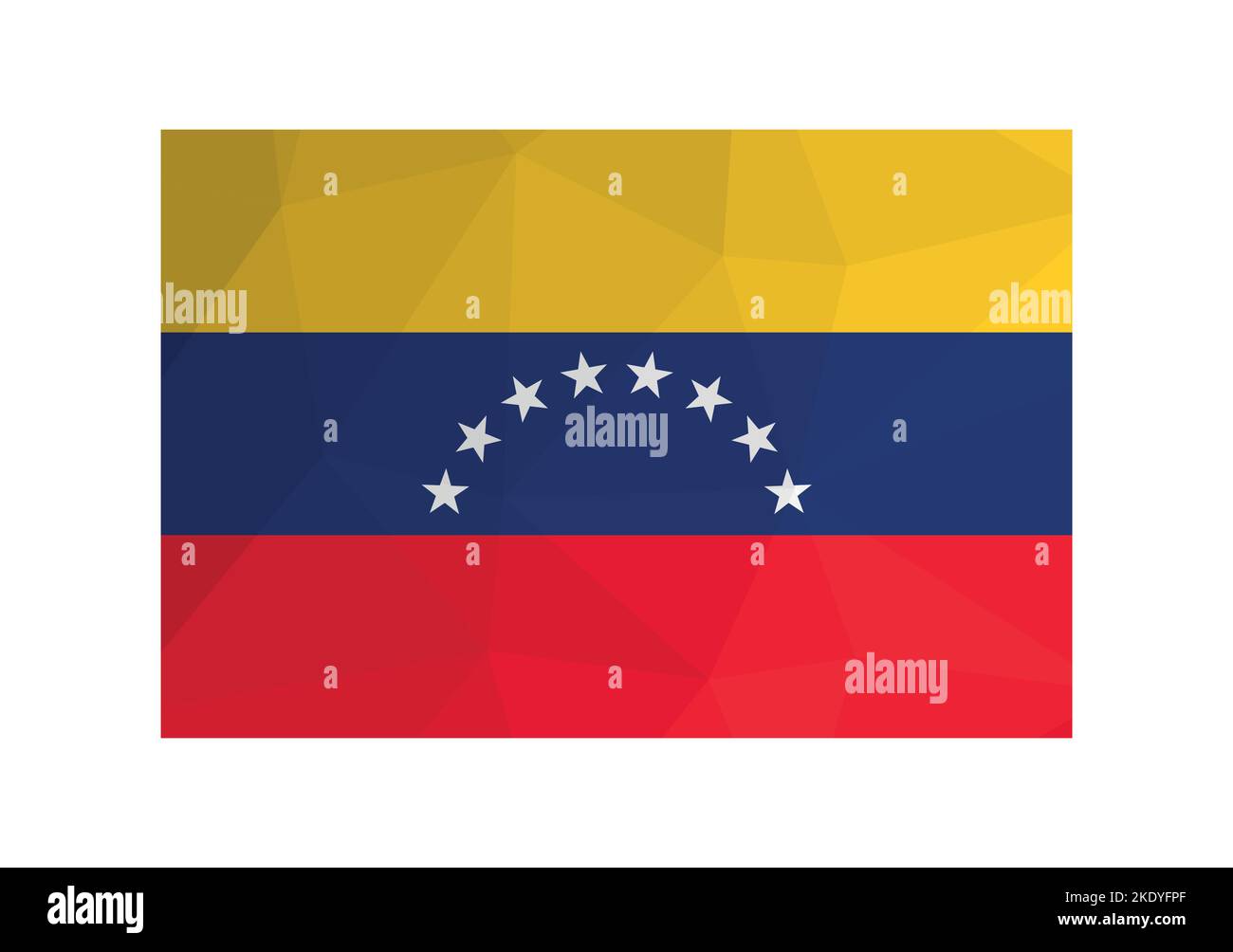 Illustration vectorielle. Symbole officiel du Venezuela. Drapeau national avec des étoiles blanches sur des bandes jaunes, bleues et rouges. Design créatif en poly basse avec Illustration de Vecteur