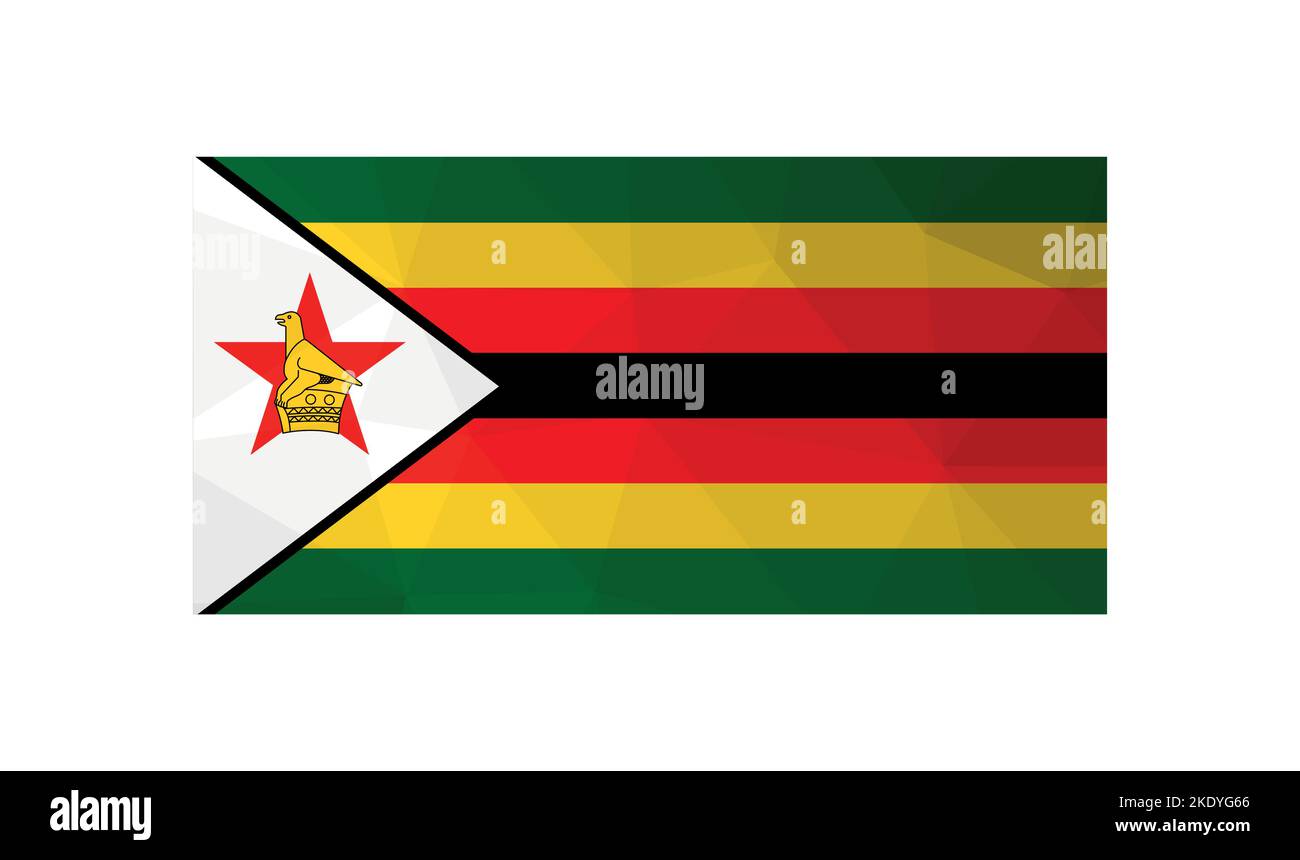 Illustration vectorielle. Symbole officiel du Zimbabwe ; drapeau national. Design créatif dans le style bas poly avec des formes triangulaires. Illustration de Vecteur