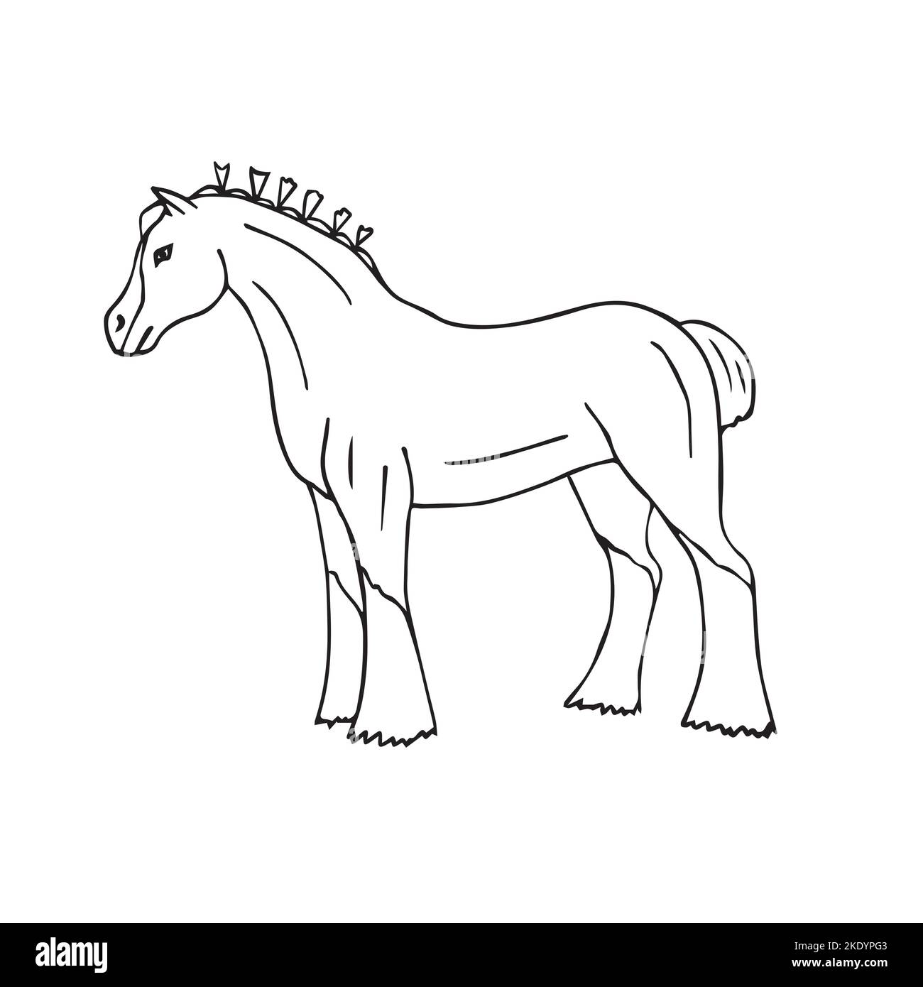 Dessin de l'enlinet à la main Vector shire Horse isolé sur fond blanc Illustration de Vecteur