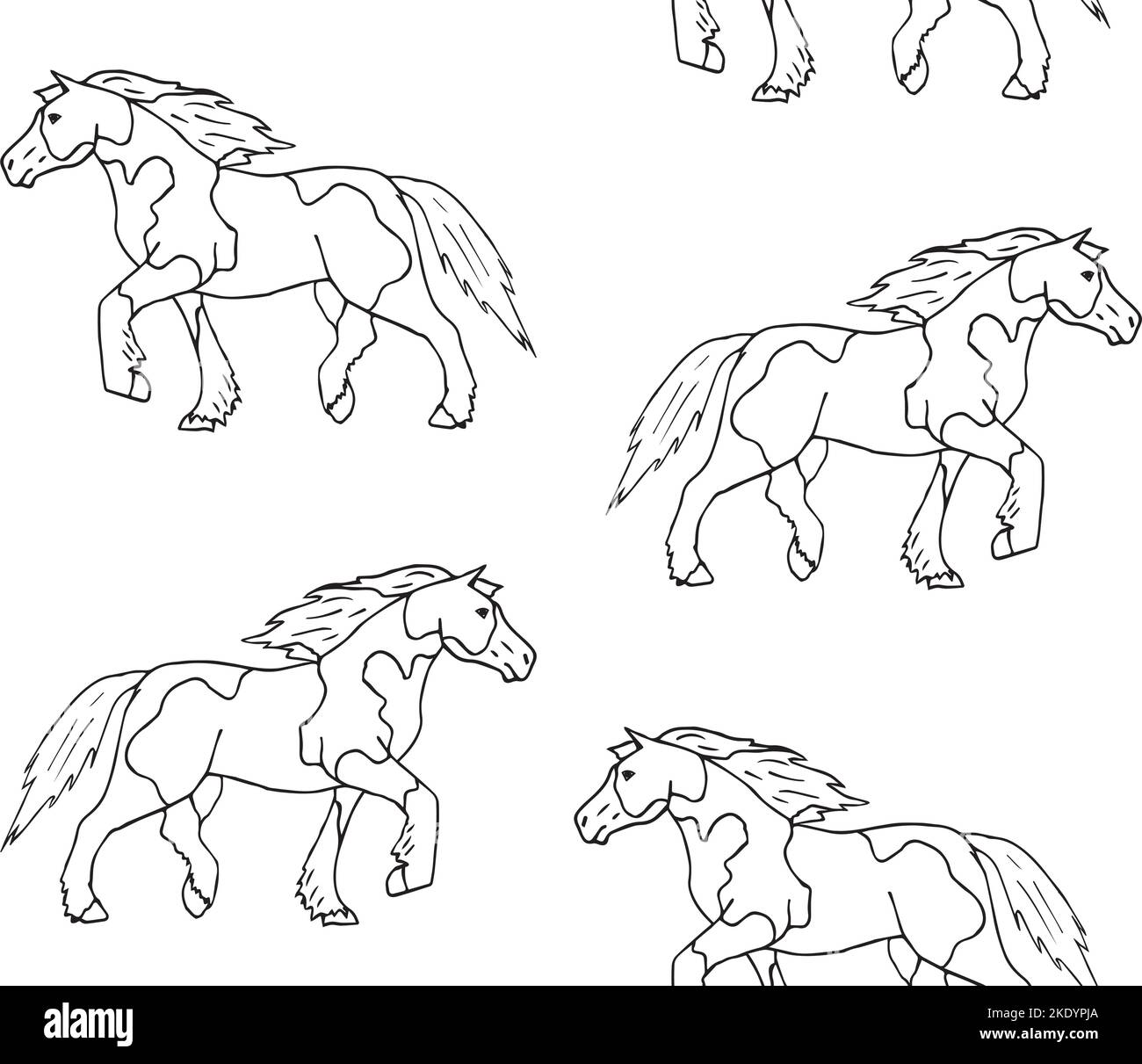 Motif vectoriel sans couture d'un dessin de doodle dessiné à la main, cheval gitan isolé sur fond blanc Illustration de Vecteur