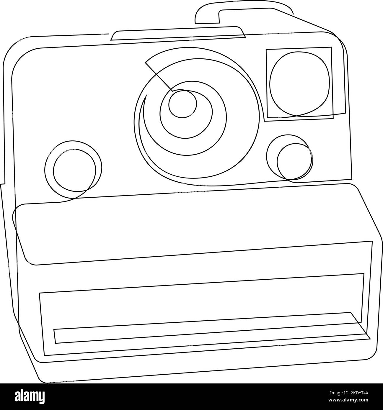 Dessin au trait continu d'une caméra instantanée vintage. Illustration vectorielle Illustration de Vecteur