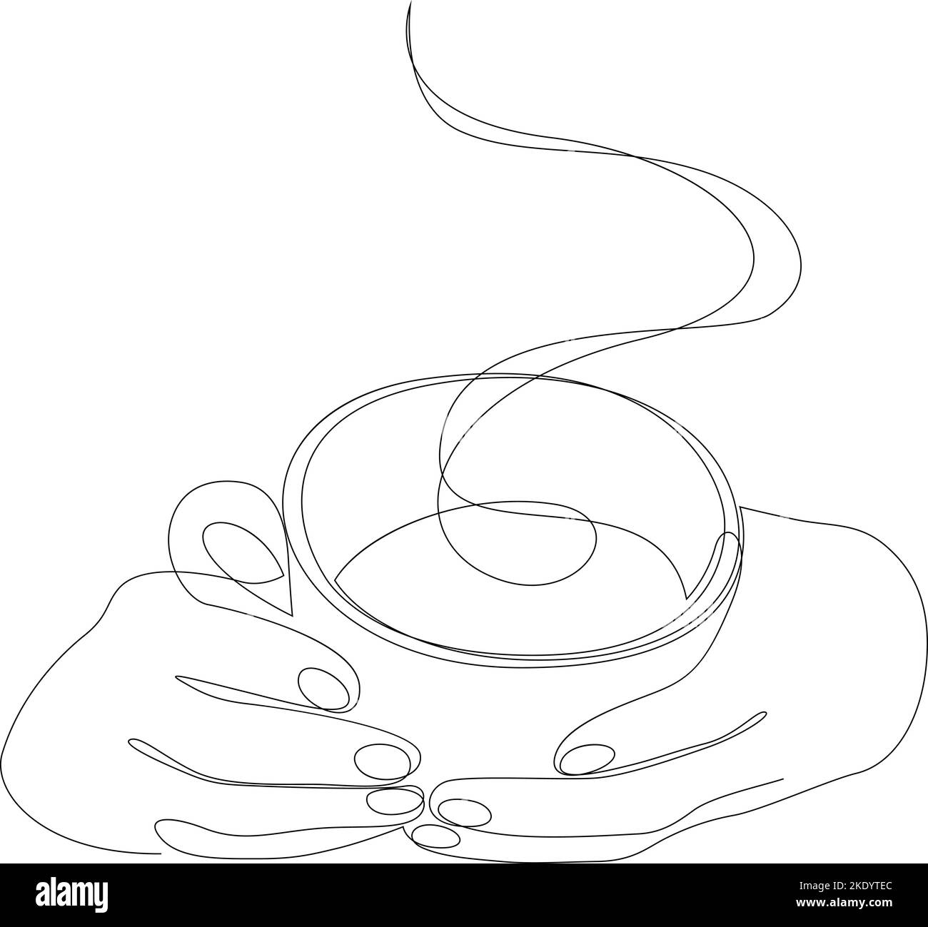 Dessin continu des mains tenant une tasse de café chaud. Illustration vectorielle style minimaliste Illustration de Vecteur