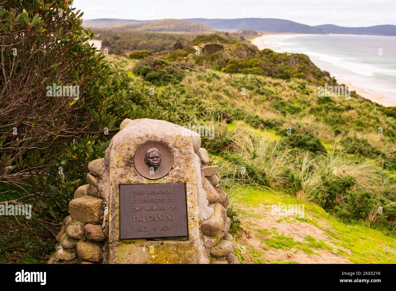 Monument aux célèbres femmes aborigènes de Tasmanie historique, Truganini au belvédère de l'île Bruny. Banque D'Images