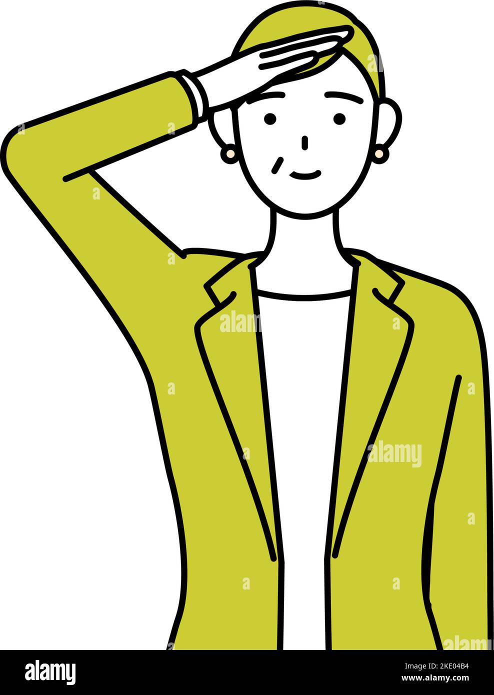 Illustration simple de dessin de ligne d'une femme senior en costume, femme gestionnaire, femme de carrière faisant un salut. Illustration de Vecteur