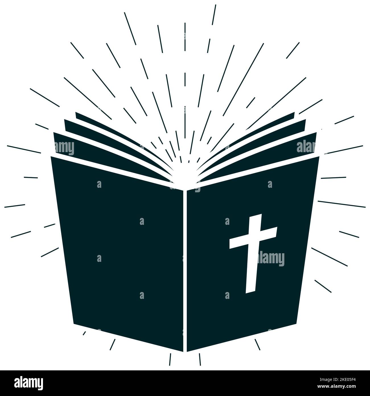 Sainte Bible, livre de testament ouvert avec crucifix, couverture de l'évangile ouvert et brillant, vecteur Illustration de Vecteur