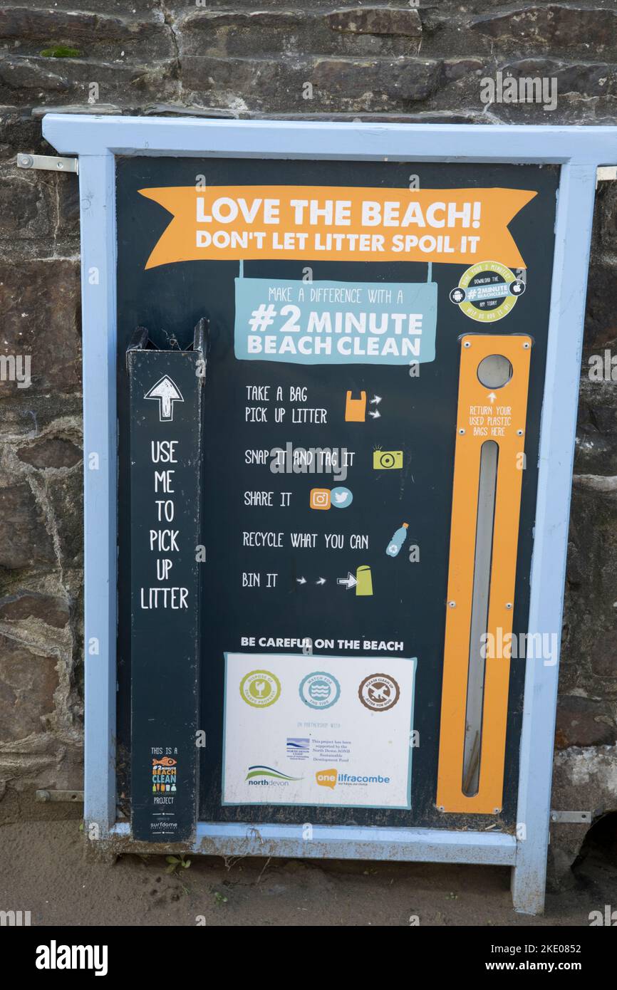 J'ai adoré l'unité de nettoyage volontaire de la plage Ilfracombe Banque D'Images