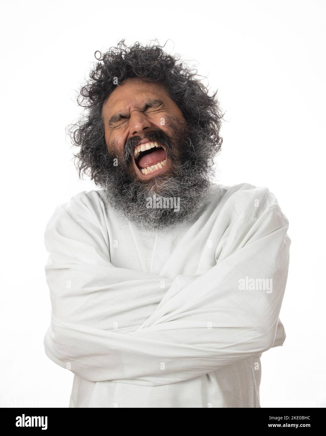 Un fou exprimant colère et malaise dans un manteau de straitjade - le concept de la maladie mentale et de la rage Banque D'Images