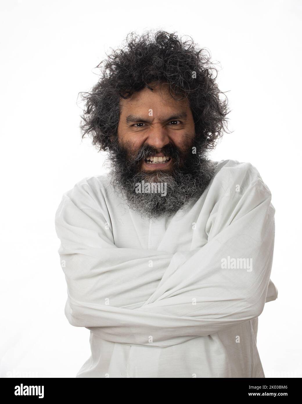 Un fou exprimant colère et malaise dans un manteau de straitjade - le concept de la maladie mentale et de la rage Banque D'Images