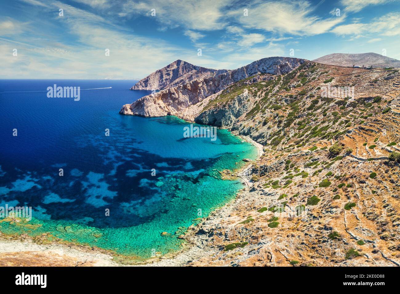 Plage de Vorina de l'île de Folegandros, Grèce Banque D'Images