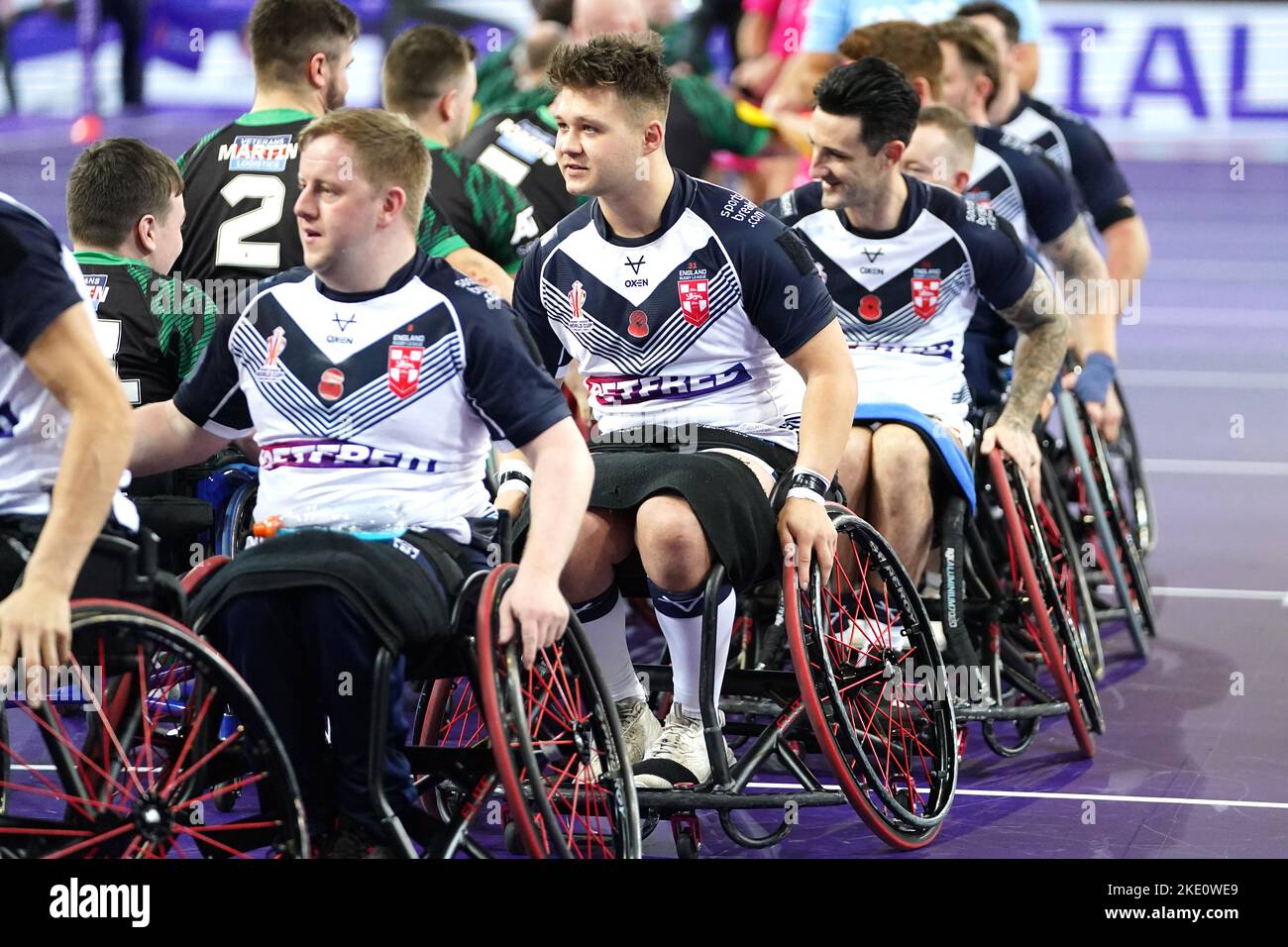 Tom Halliwell, capitaine d'Angleterre, après le match de rugby en fauteuil roulant de la Ligue mondiale de coupe, À la Copper Box Arena, Londres. Date de la photo: Mercredi 9 novembre 2022. Banque D'Images