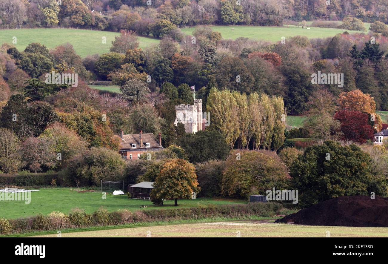 Un paysage rural anglais dans les collines Chiltern au début de l'automne surplombant le village de Little Missenden n Buckinghamshire Banque D'Images