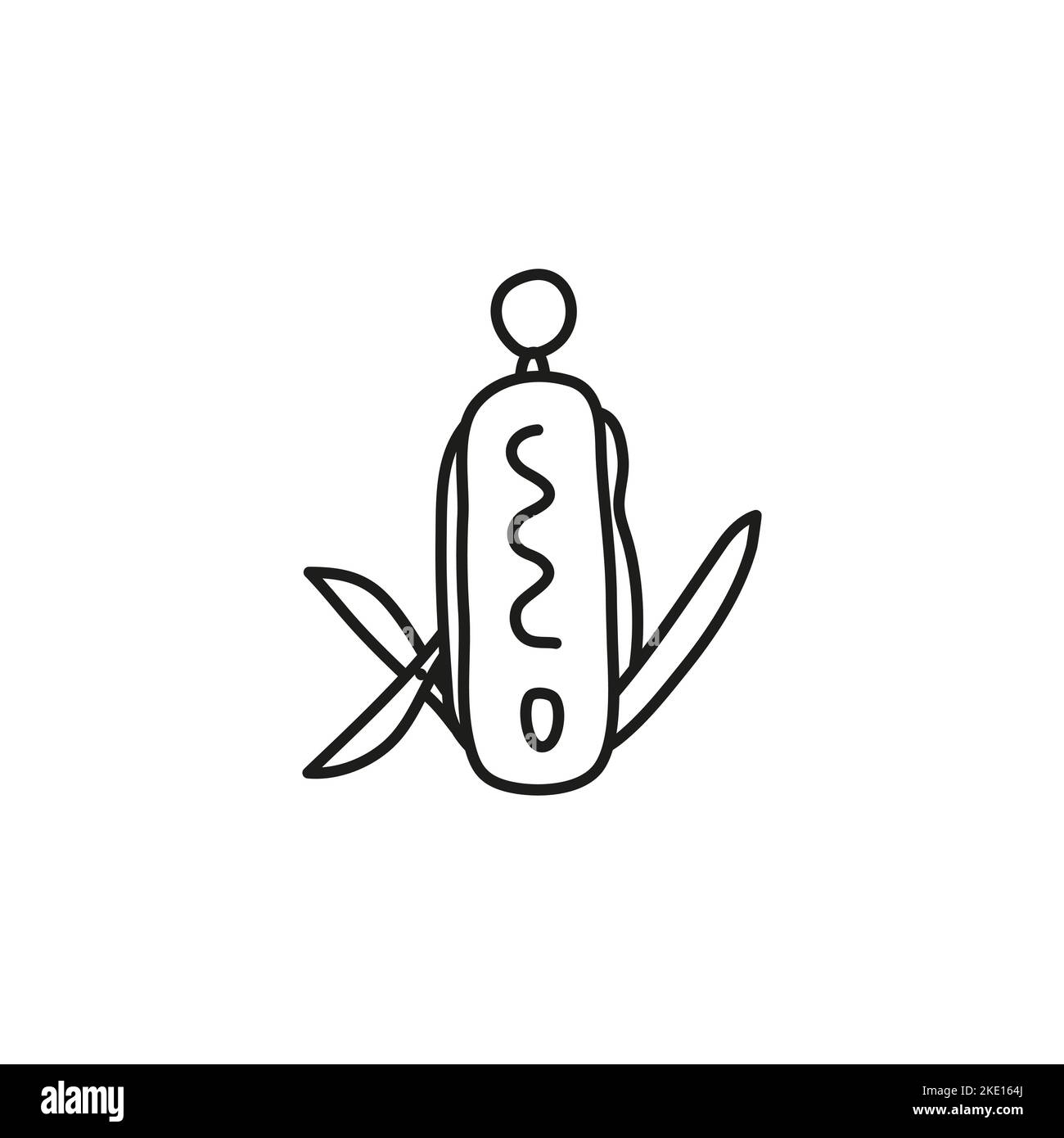 Icône de couteau de poche à contour Doodle isolée sur fond blanc. Illustration de Vecteur