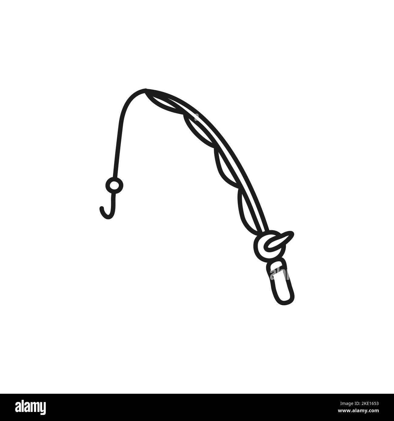 Doodle contour icône de la canne à pêche isolée sur fond blanc. Illustration de Vecteur
