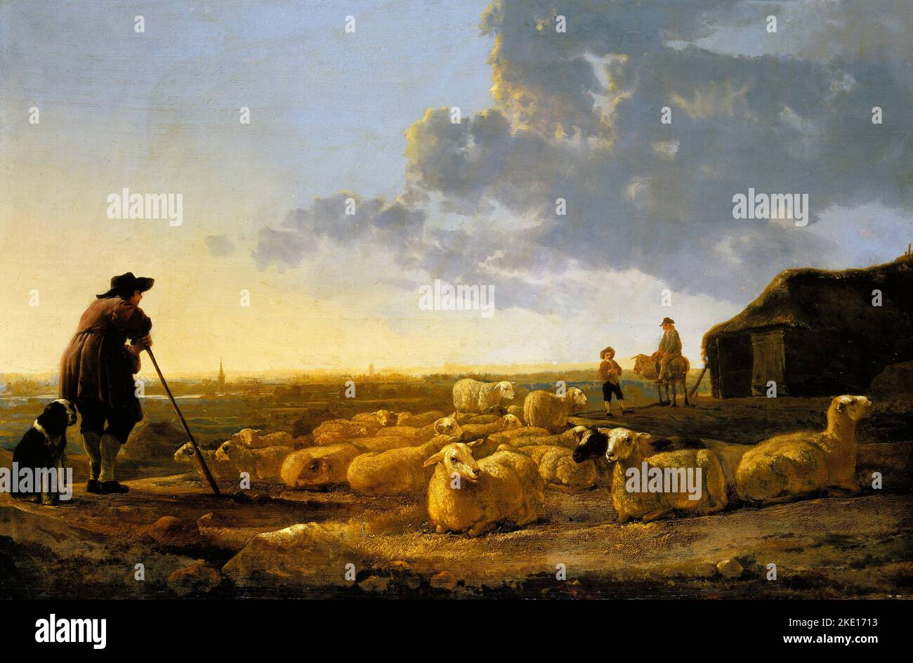 Aelbert Cuyp. Peinture intitulée 'Herd of Sheep at Pasture' par le peintre néerlandais de l'âge d'Or, Aelbert Jacobszoon Cuyp (1620-1691), huile sur chêne, 1645-55 Banque D'Images