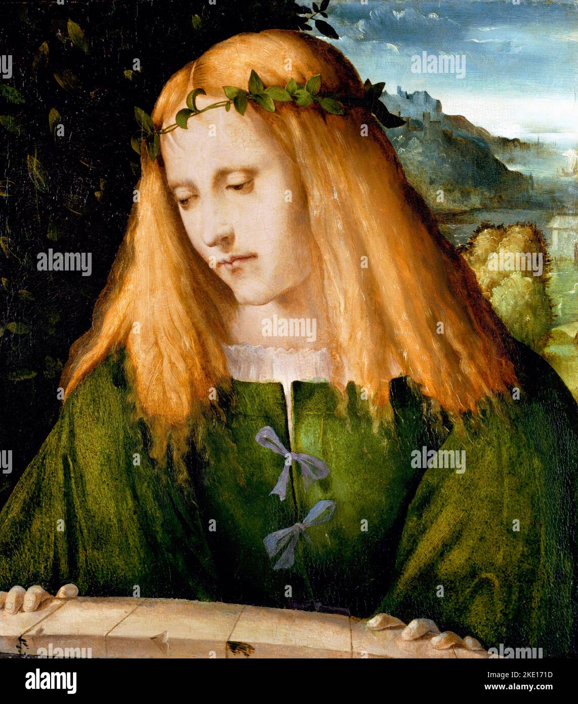 Narcisse à la fontaine par Altobello Melone (c. 1490-91–1543), huile sur peuplier, c. 1510-11 Banque D'Images Narcisse à la fontaine par Altobello Melone (c. 1490-91–1543), huile sur peuplier, c. 1510-11 Banque D'Images