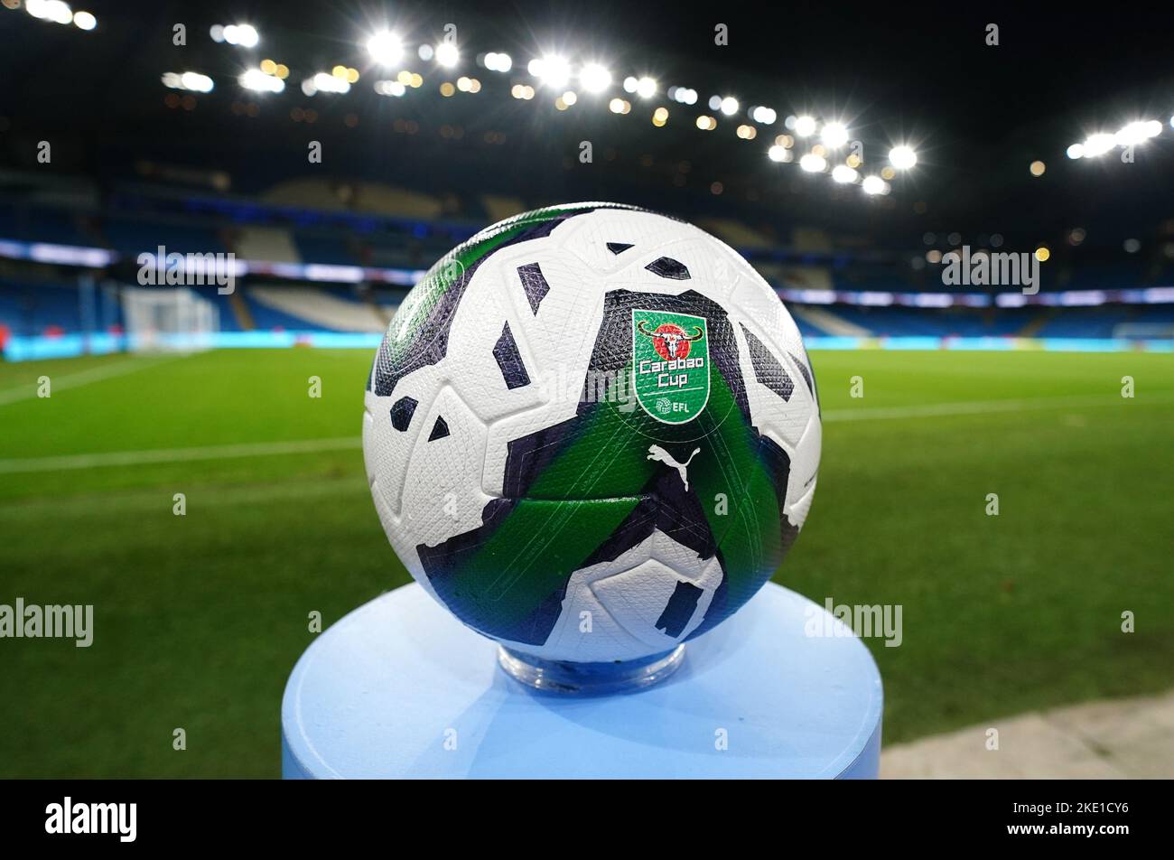 Une vue générale d'un ballon de match Puma avant le troisième tour de la Carabao Cup au Etihad Stadium, Manchester. Date de la photo: Mercredi 9 novembre 2022. Banque D'Images