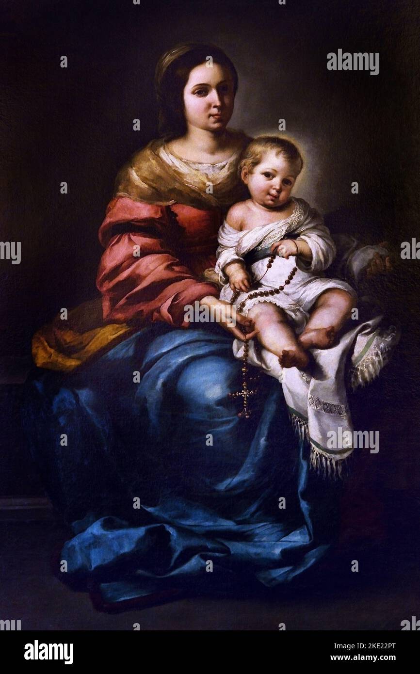 Madonna du Rosaire par Bartolome Esteban Murillo 1617-1782 Espagne peintre baroque espagnol Banque D'Images