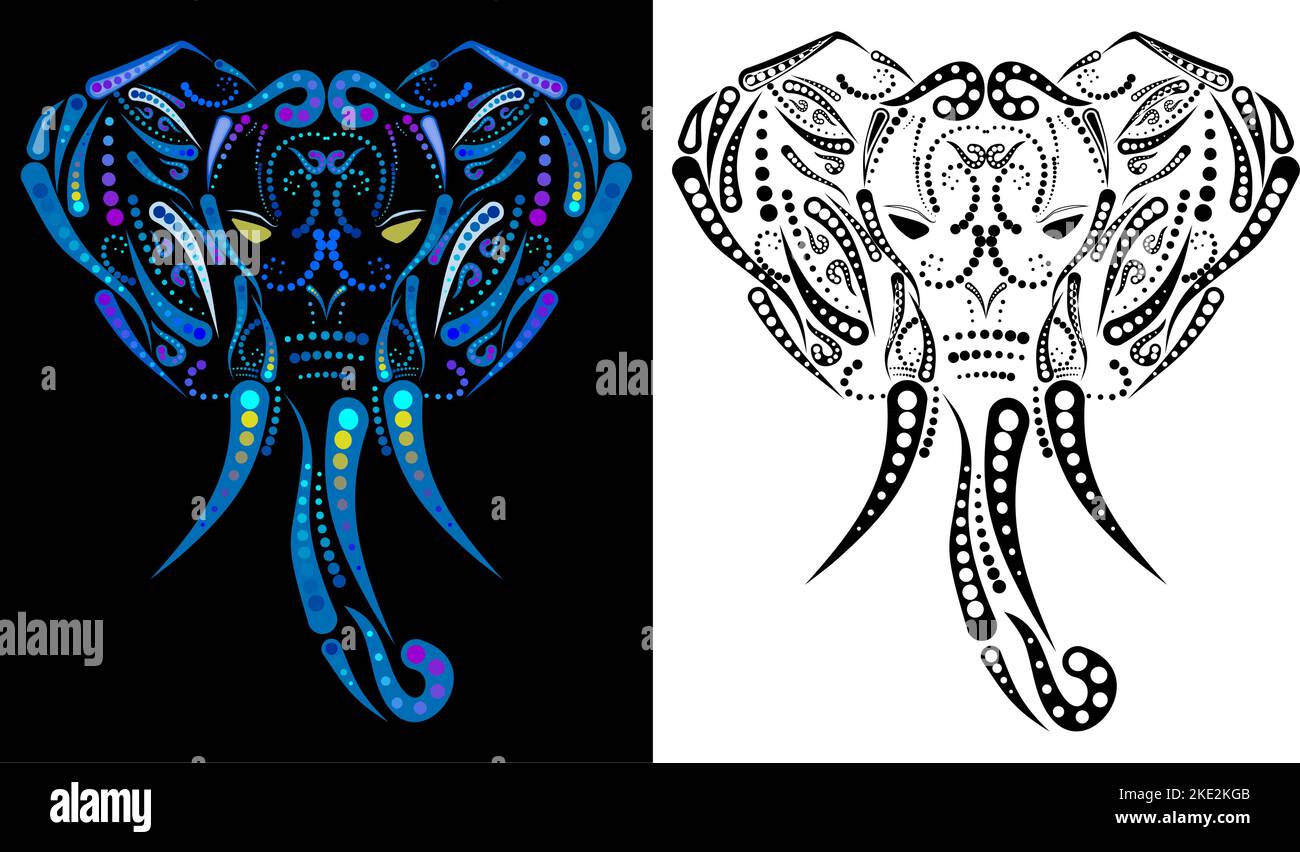 illustration de l'ensemble de tattoo hindou éléphant talavera mexicain au format vectoriel Illustration de Vecteur