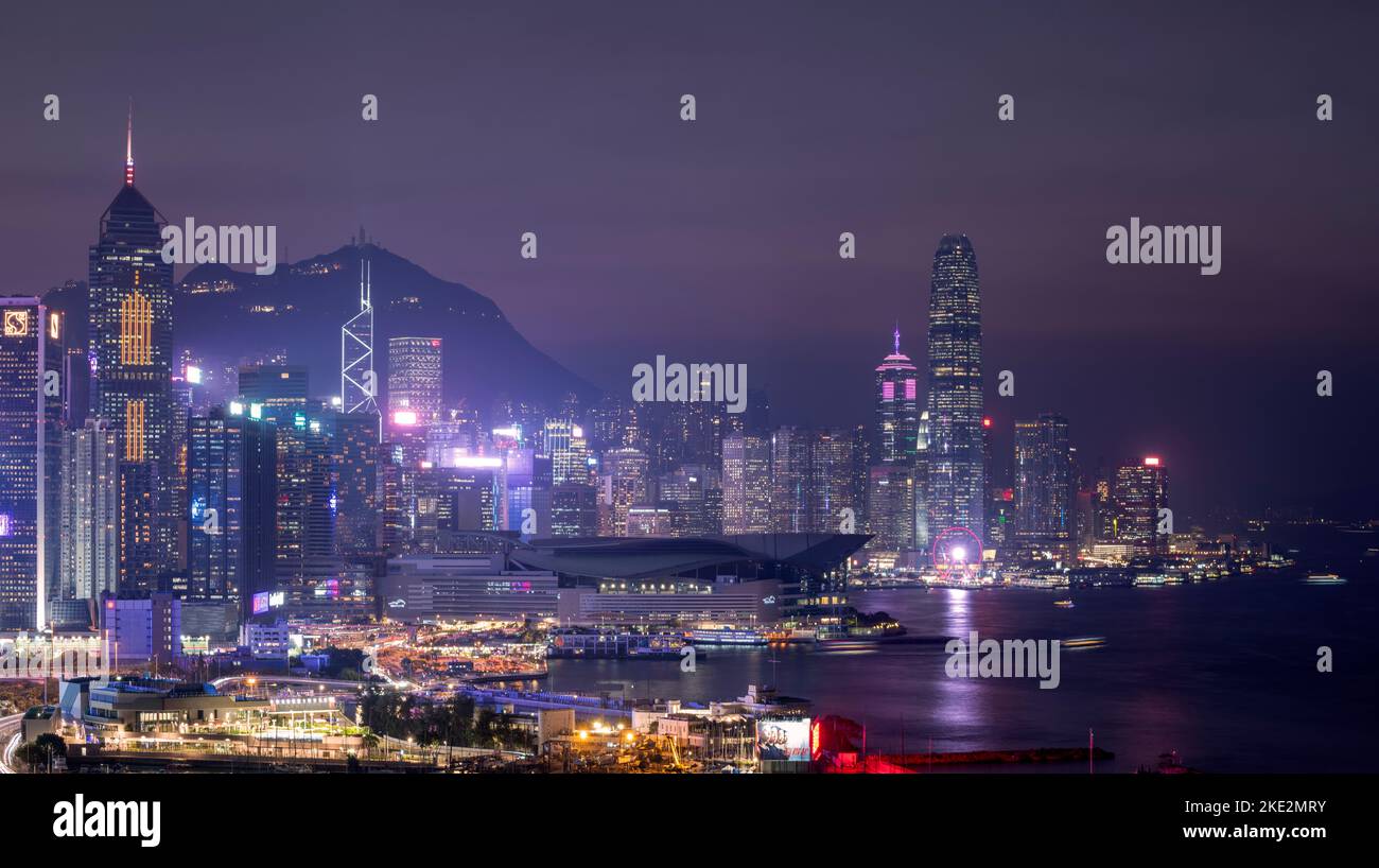 Victoria Harbour et Central Financial District, Hong Kong, Chine. Banque D'Images