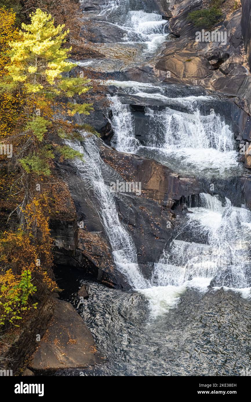 Vue en hauteur depuis le sentier North Rim Trail des chutes de l'eau d'Or au parc national de Tallulah gorge à Tallulah Falls, Géorgie. (ÉTATS-UNIS) Banque D'Images