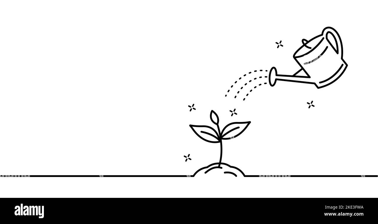 Arrosoir avec plante. Concept de croissance des plantes ou de développement des affaires. Illustration de Vecteur