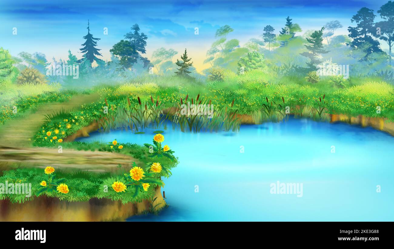 Petit étang dans la nature, un jour d'été ensoleillé. Arrièreplan de