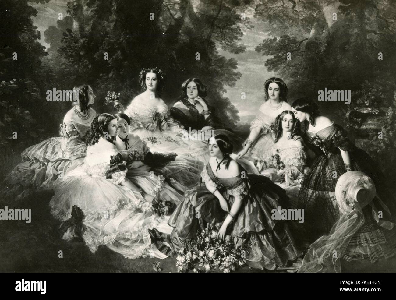 L'impératrice Eugénie entourée de ses dames en attente, peinture de l'artiste allemand Franz Xaver Winterhalter, 1855 Banque D'Images