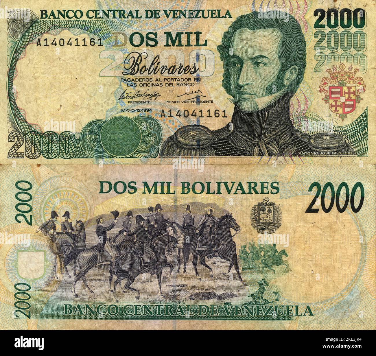 Banque centrale du Venezuela 2000 Bolivar Banknote, Caracas 1994 Banque D'Images