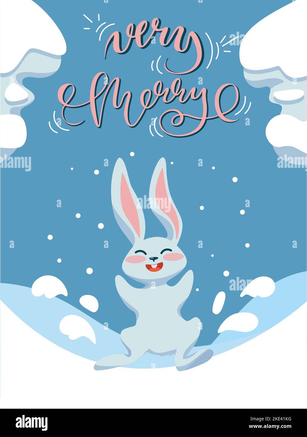 Carte de vœux d'hiver avec lapin drôle sur la neige Illustration de Vecteur