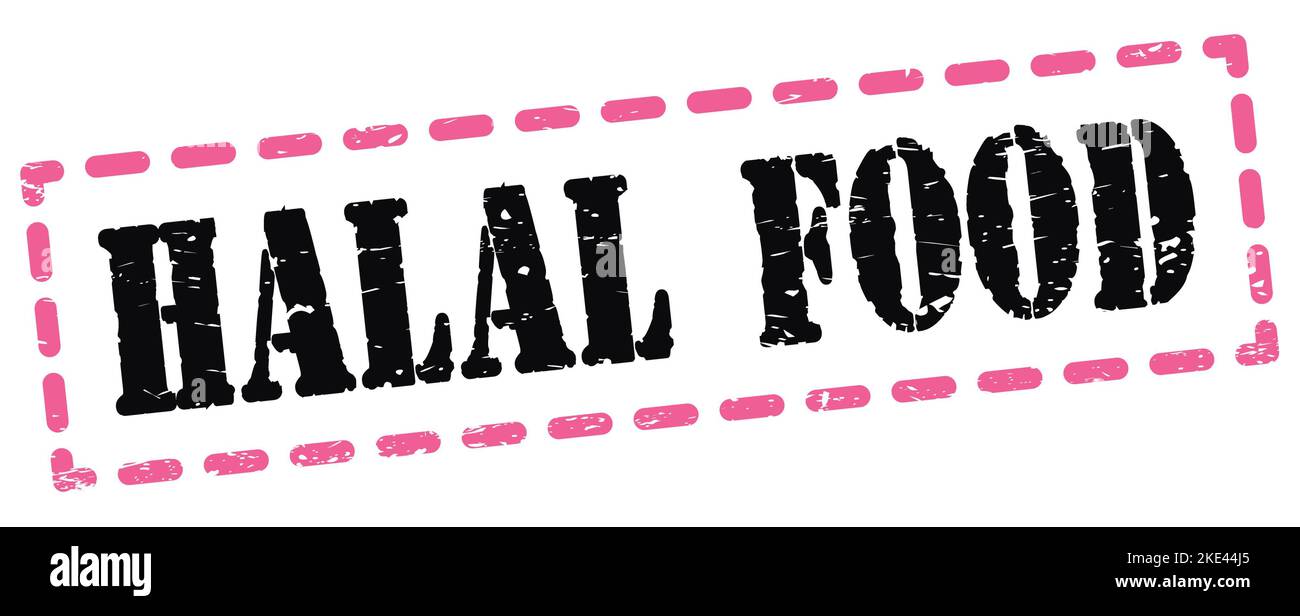 Texte DE NOURRITURE HALAL écrit sur le signe rose-noir tiret cachet. Banque D'Images