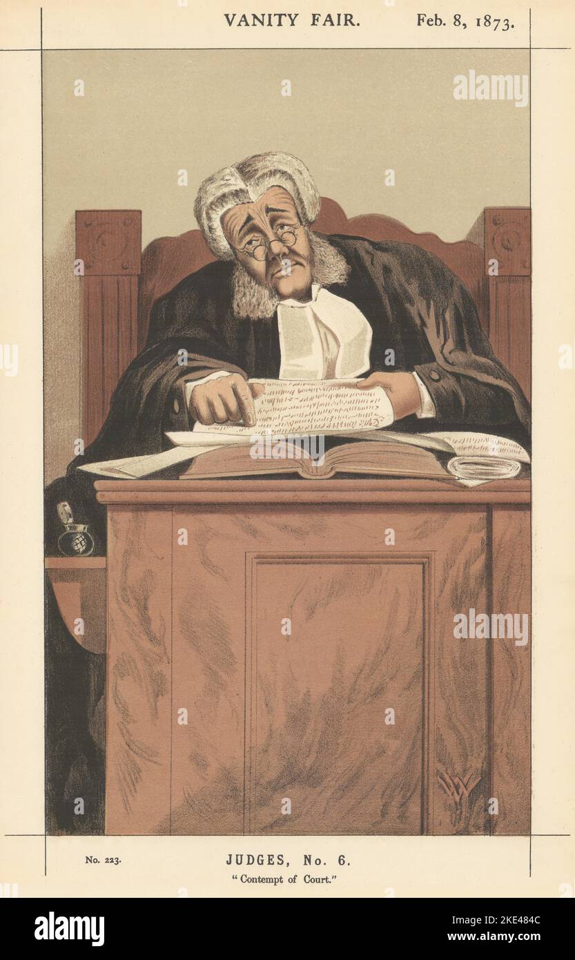 CARICATURE DE L'ESPION VANITY FAIR James Bacon « outrage au tribunal » juge de faillite 1873 Banque D'Images