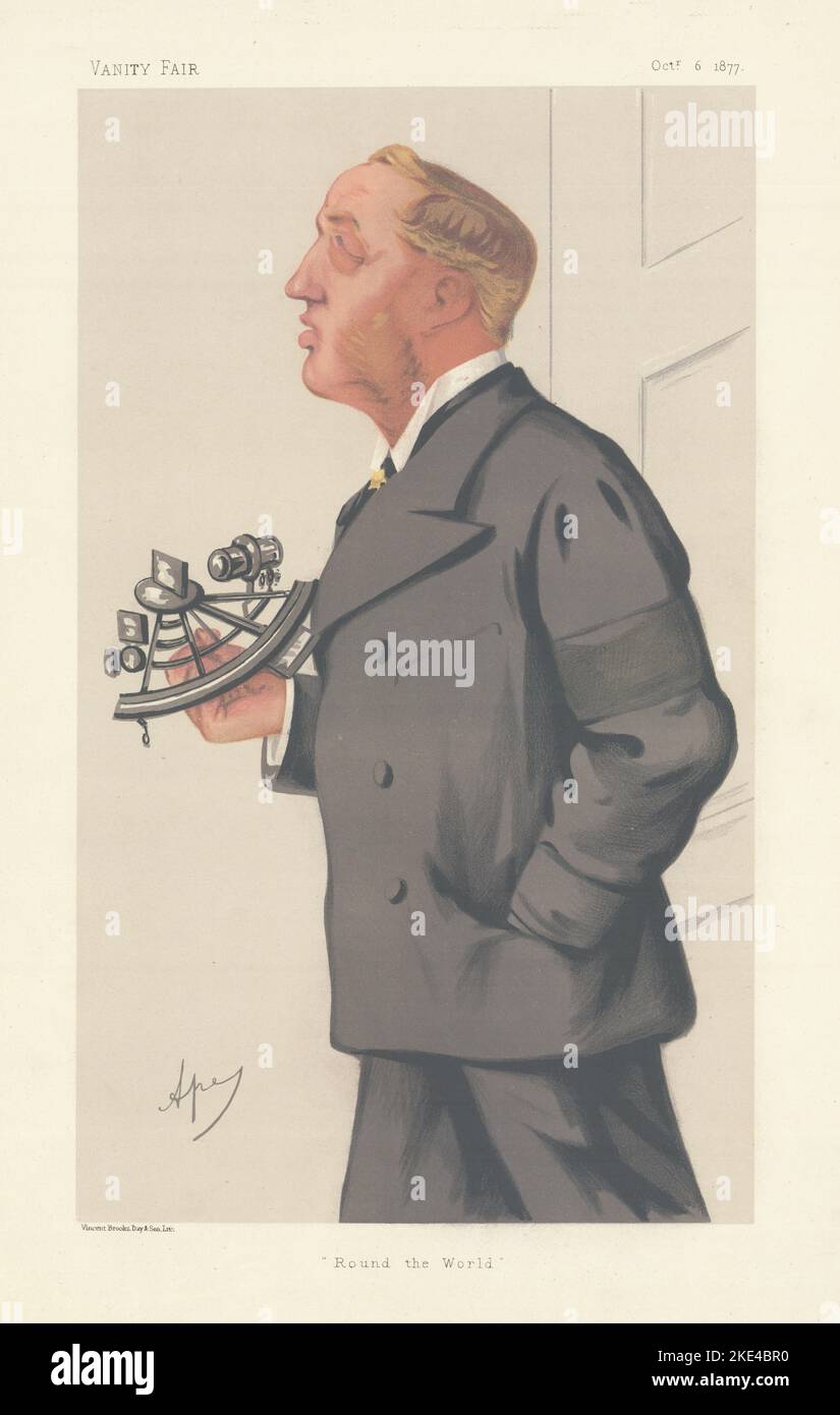 VANITY FAIR ESPION CARICATURE Thomas Brassey MP 'Round the World' Yachting. APE 1877 Banque D'Images