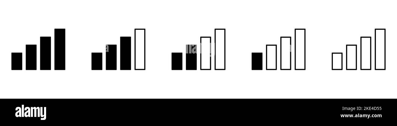 Icône de signal mobile. Ensemble d'indicateurs de puissance du signal. Barres de signal noires. Illustration vectorielle Illustration de Vecteur