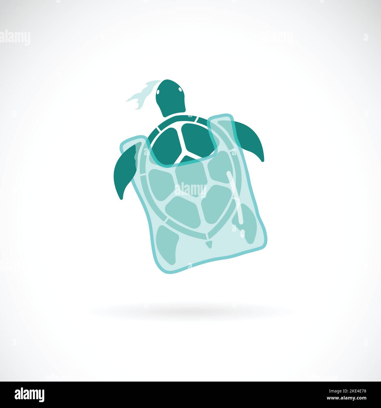 Vecteur de tortue piégée dans un sac en plastique sur fond blanc., animaux sauvages. Animal sous-marin. Illustration vectorielle superposée facile à modifier. Illustration de Vecteur