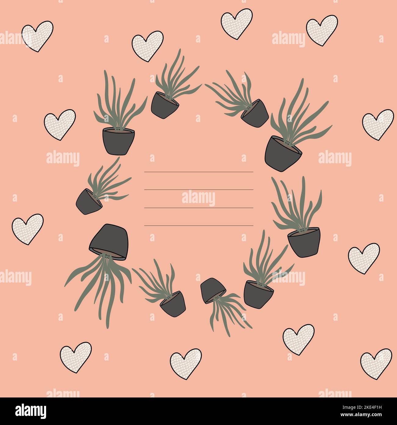 cadre pour les fleurs de texte dans des pots avec des coeurs Illustration de Vecteur