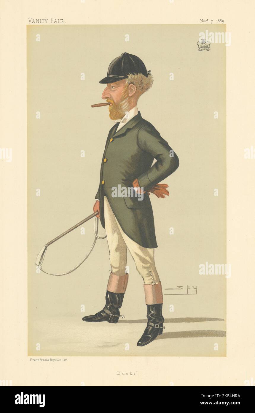 VANITY FAIR SPY CARICATURE Sir Robert Bateson-Harvey Bt MP 'Bucks' Fox Hunter 1885 Banque D'Images