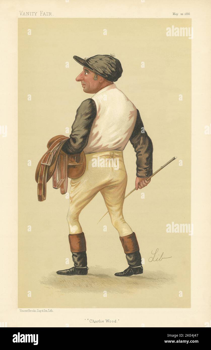 VANITY FAIR SPY CARICATURE Charles Wood 'Charlie Wood' jockeys. Par Lib 1886 imprimer Banque D'Images