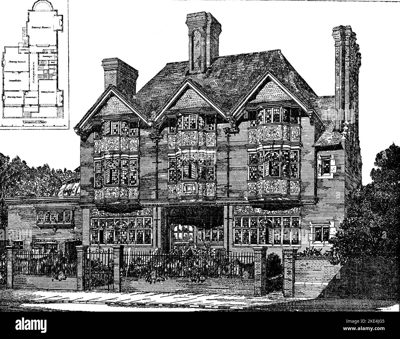 The Three Gables, 6 Fitzjohn's Avenue, Hampstead, Londres, c1882. Par Richard Norman Shaw (1831-1912). Cette maison de style art et artisanat était la maison du peintre anglais Francis Holl (1845-1888). De Building News, 8 septembre 1882. Banque D'Images