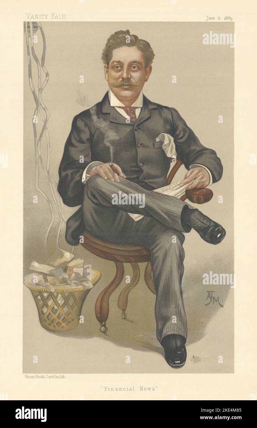 LE DESSIN ANIMÉ DE L'ESPION VANITY FAIR Harry Marks « Financial News » journaux. Par AHM 1889 Banque D'Images