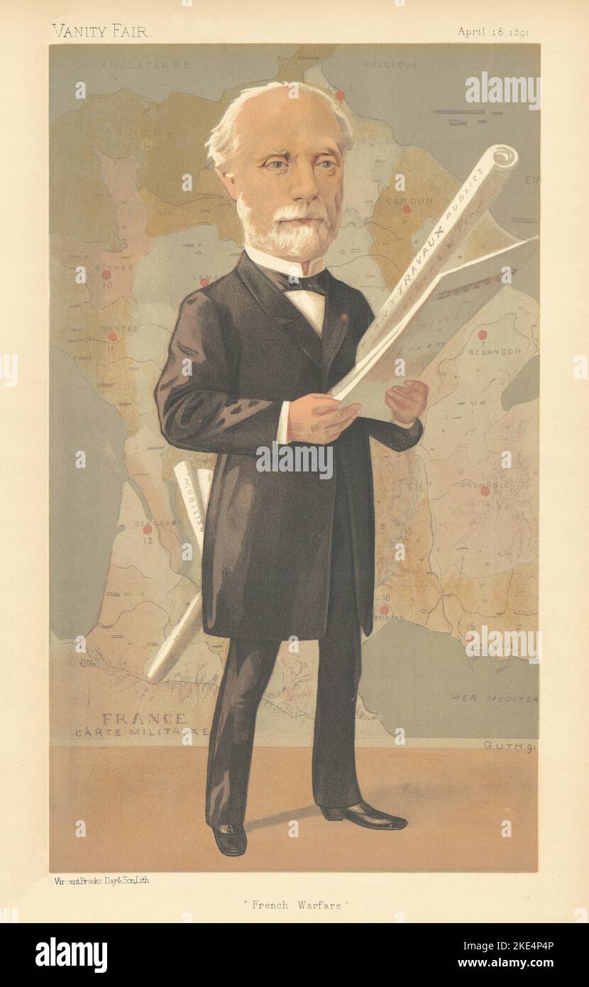 LE DESSIN ANIMÉ de L'ESPION VANITY FAIR Charles de Freycinet 'French Warfare'. IMPRIMÉ GUTH 1891 Banque D'Images