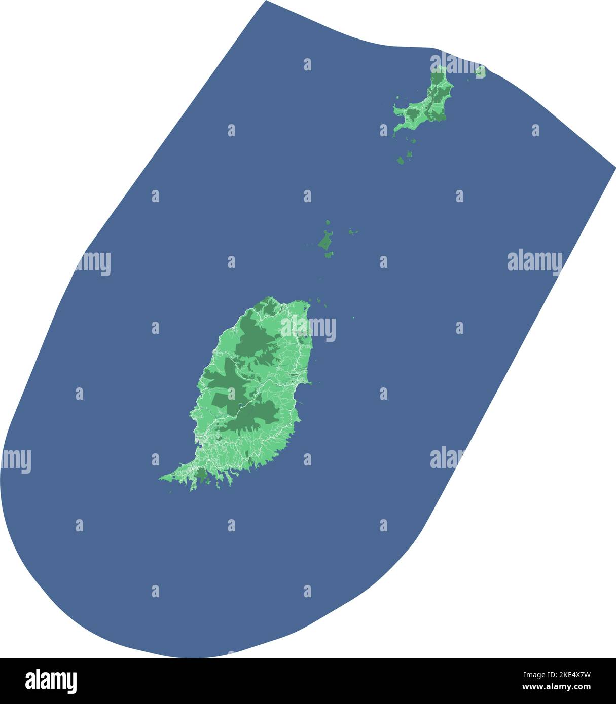 Carte de Grenade, pays des Caraïbes. Carte détaillée avec frontière administrative, bâtiments, mer et forêts, villes et routes. Illustration de Vecteur