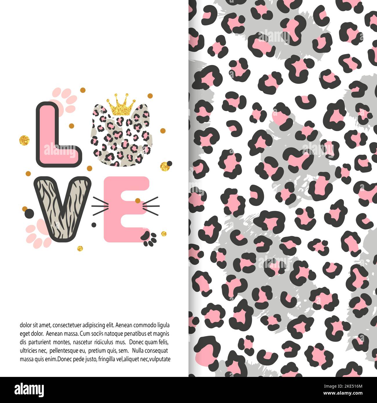 Carte d'amour avec chat léopard mignon pour enfants. Imprimé animal. Illustration de Vecteur