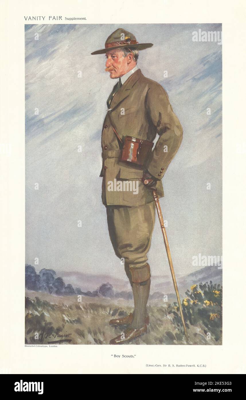 VANITY FAIR SPY CARICATURE Lt-Gen Sir Robert Baden-Powell 'Boy Scouts'. APE Jr 1911 Banque D'Images