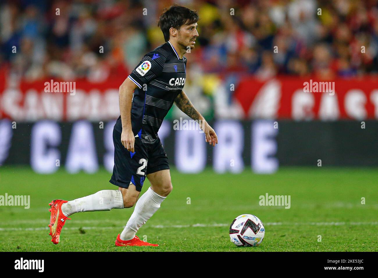 Séville, Espagne, 09/11/2022, David Silva de Real Sociedad pendant le match de la Liga entre Sevilla FC et Real Sociedad joué au Stade Sanchez Pizjuan sur 9 novembre 2022 à Séville, Espagne.(photo par Antonio Pozo / PRESSIN) Banque D'Images