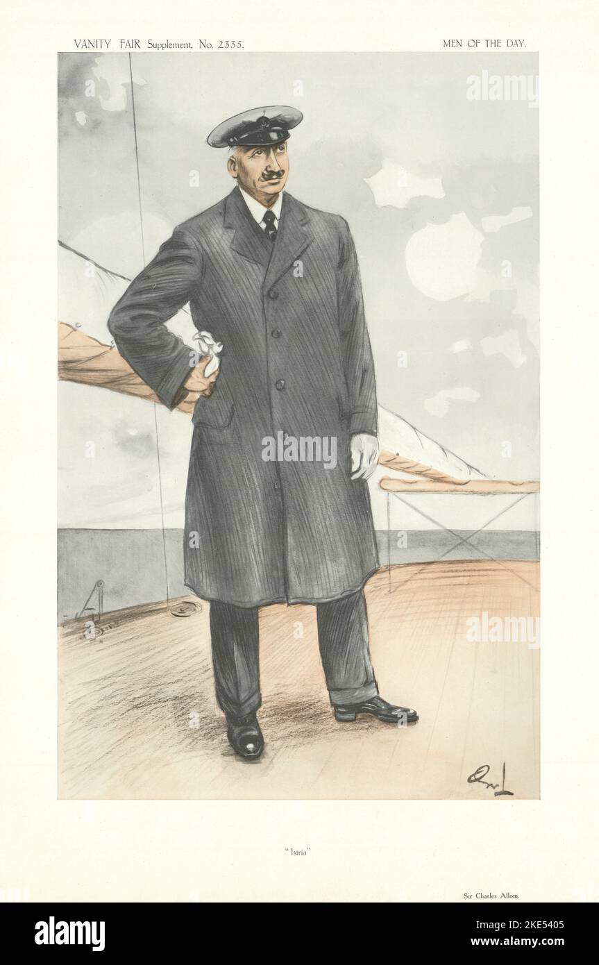 LE DESSIN ANIMÉ DE VANITY FAIR SPY Sir Charles Carrick Allom 'Istria' Yachting 1913 imprimé Banque D'Images