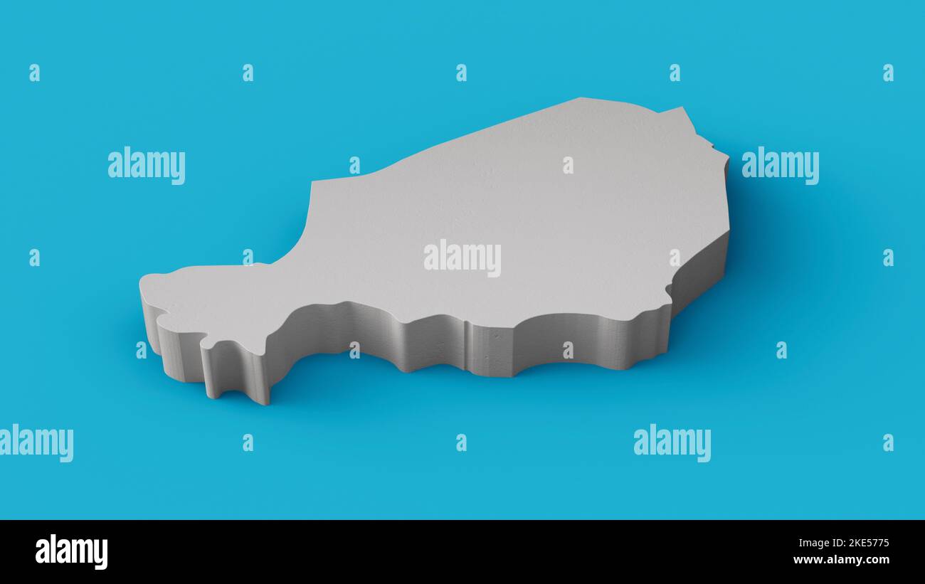 Une illustration 3D de la carte du Niger avec topologie et surface bleue de la mer Banque D'Images
