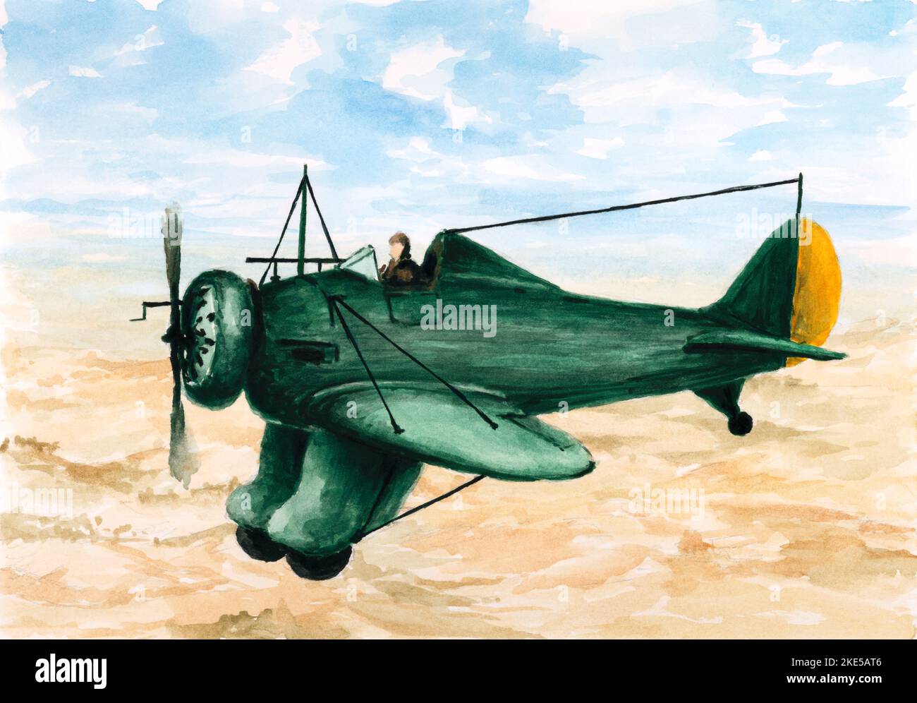 Ancien combattant en vol. Aquarelle sur papier. Banque D'Images
