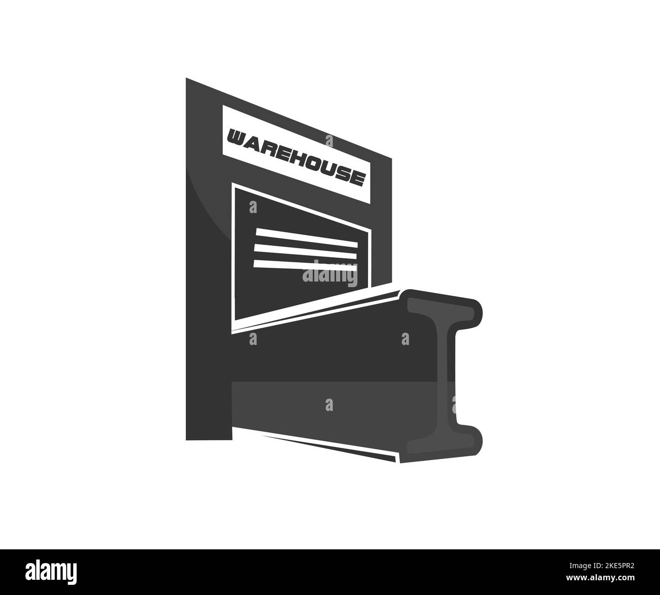 Poutre en acier, étagère avec matériaux de structure sur les étagères dans le design du logo de l'entrepôt du bâtiment. Fait partie de la conception vectorielle du système de stockage et d'expédition. Illustration de Vecteur